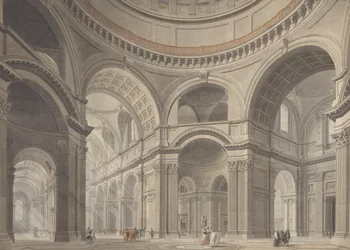 Interiør i St. Pauls Cathedral, ca. 1792 (grafitt, wc og penn på papir)